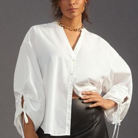 Pilcro By Anthropologie White Drawstring Poplin Buttondown | X-Small - Picture 1 of 8